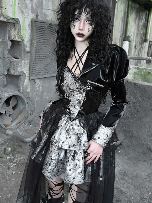 Blood Supply Metal Gothic Punk Fishing Net Mesh Halter Neck Suspender Dress