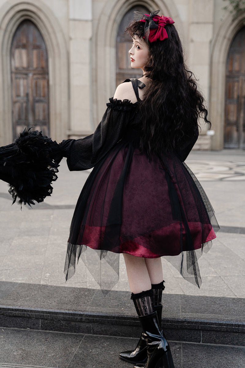 Gothic Dark Witch Off Shoulder Strap Black Red Long Sleeve Dress Sugarplum Store Gothic Dark Witch Off Shoulder Strap Black Red Long Sleeve Dress Sugarplum Store