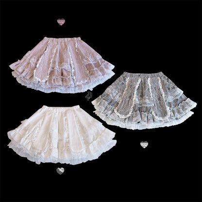 mini skirt with lop ear rabbit design and layered lace mesh trim
