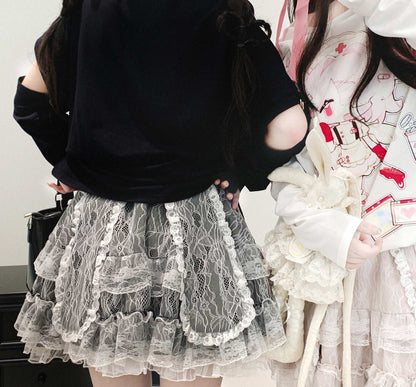 Jirai Kei style mini skirt with random lop ear design and lace layers