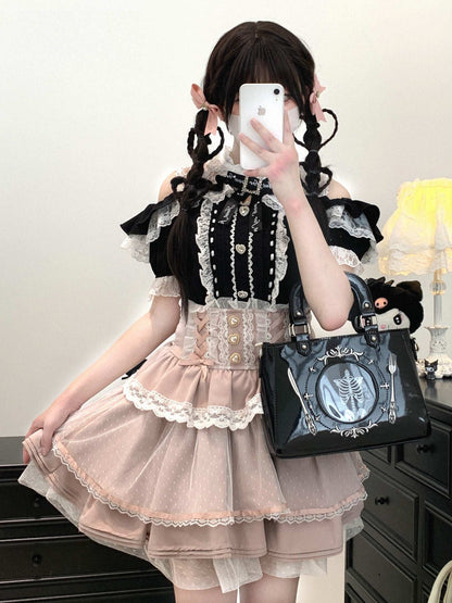 black off-shoulder lace blouse with delicate stitching details