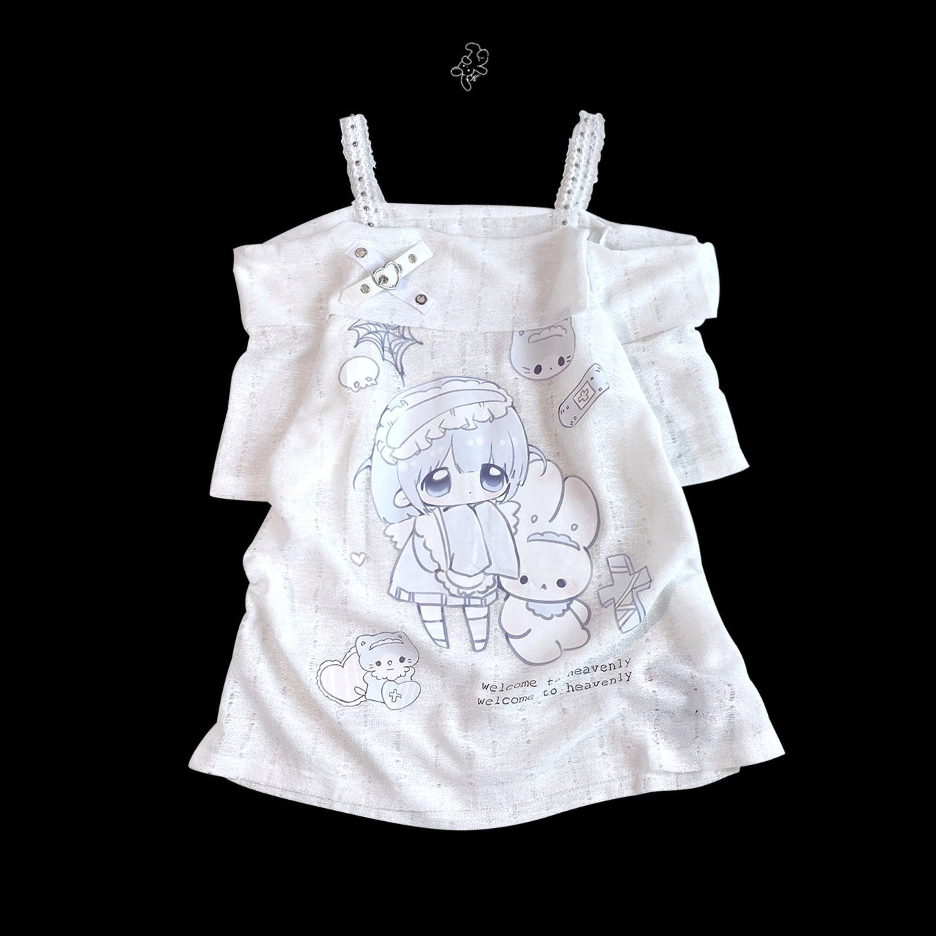 White shirt with anime character on a black background