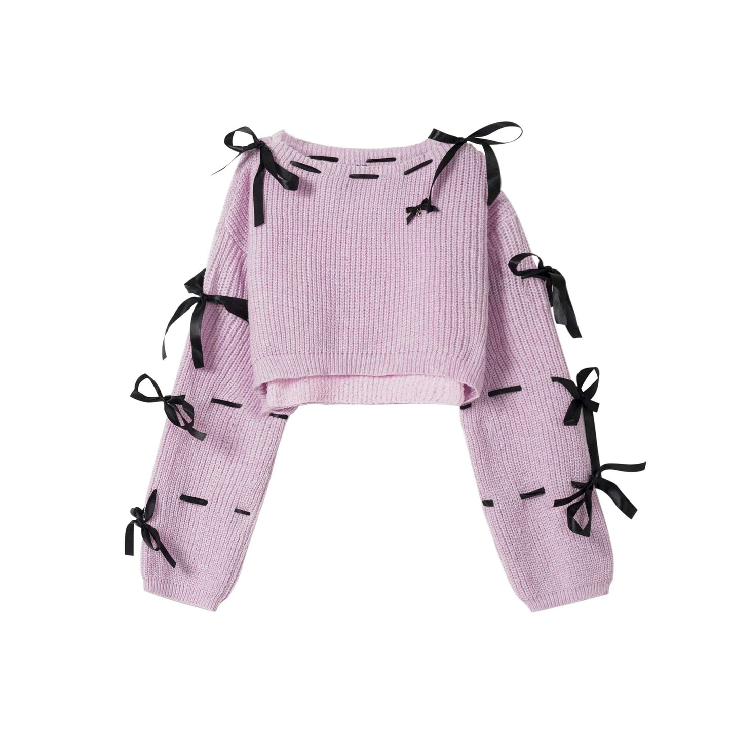 Pink outfit with black ribbons on a white background