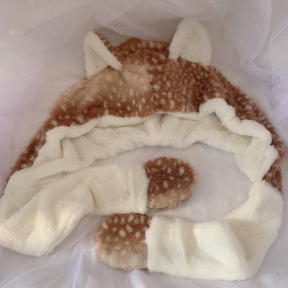 Fur-lined hat with deer antler design on a white background