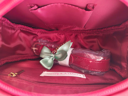 cute strawberry bag in dark red with pearl accents and spacious interior