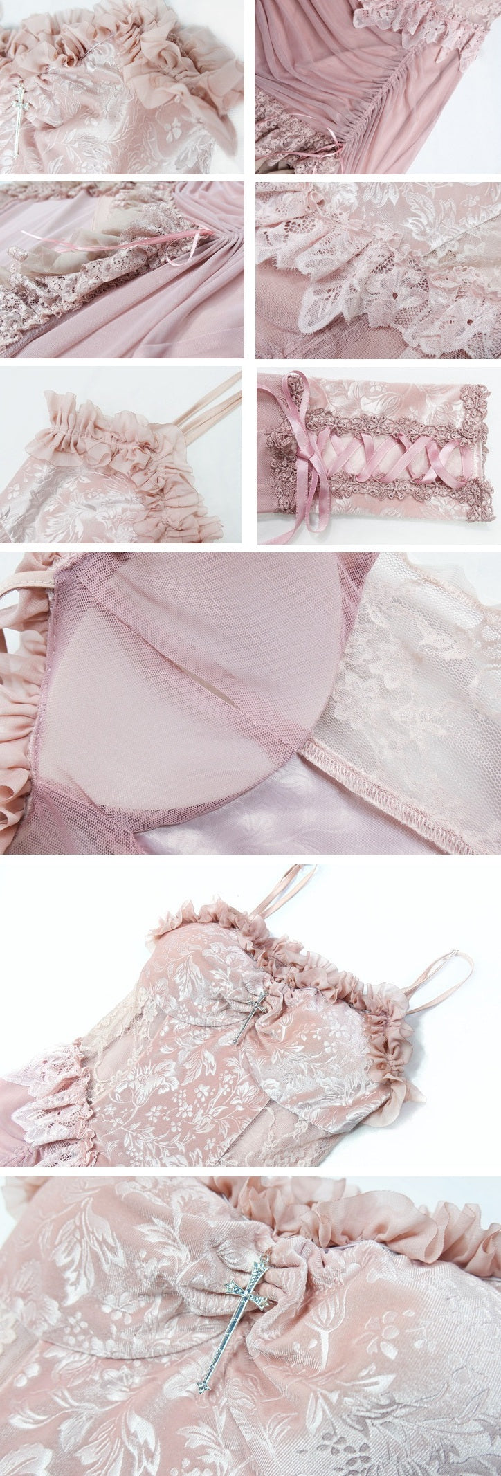 Blood Supply Guardian of Sakura Tress Gothic Lace Velvet Pink Suspender Dress - Sugarplum Store