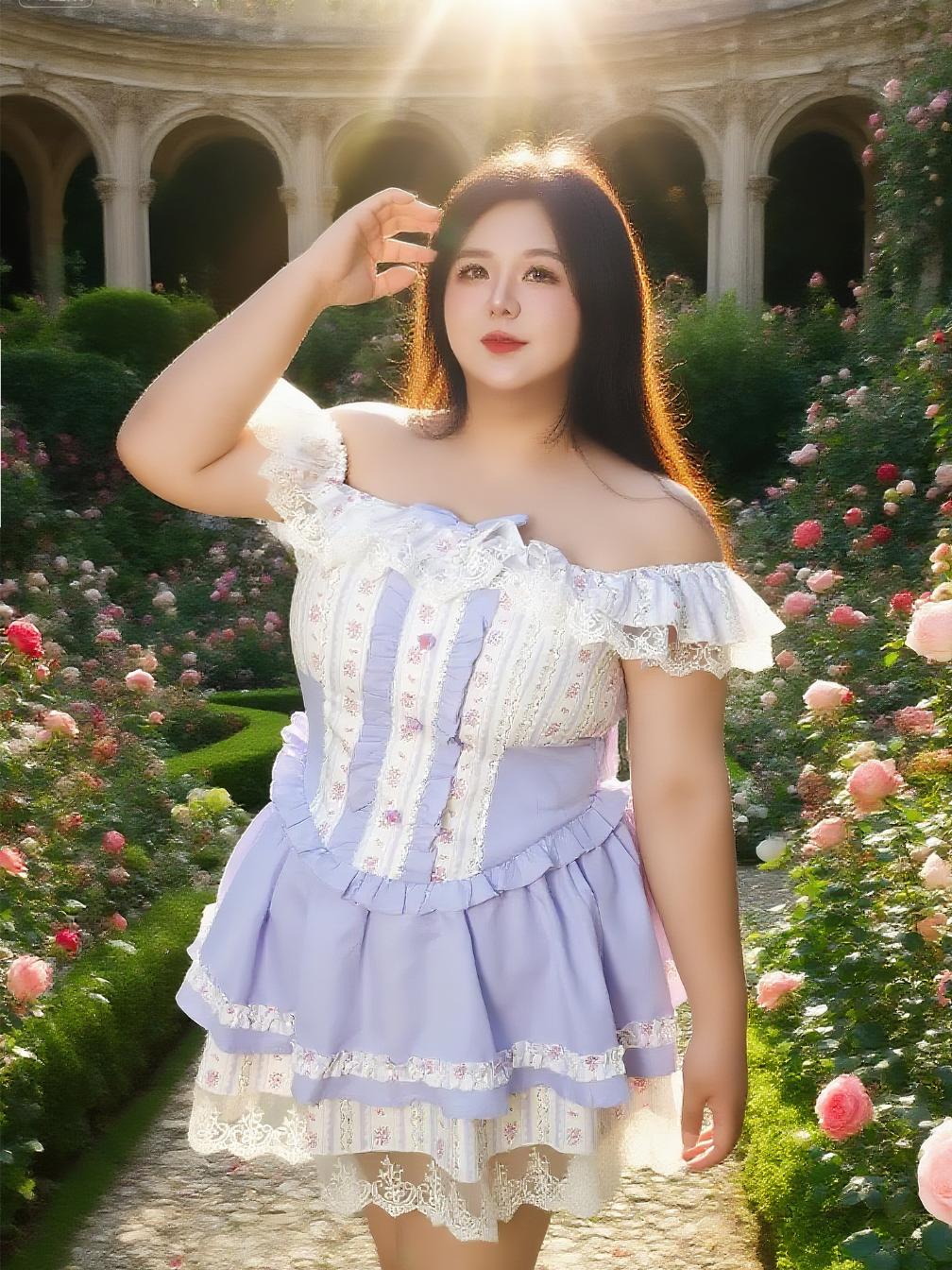 Plus Size Lavender Floral Purple Off Shoulder Top Skirt Two Piece Set