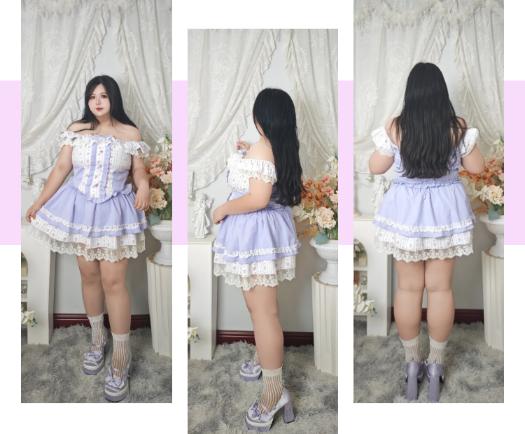 Plus Size Lavender Floral Purple Off Shoulder Top Skirt Two Piece Set