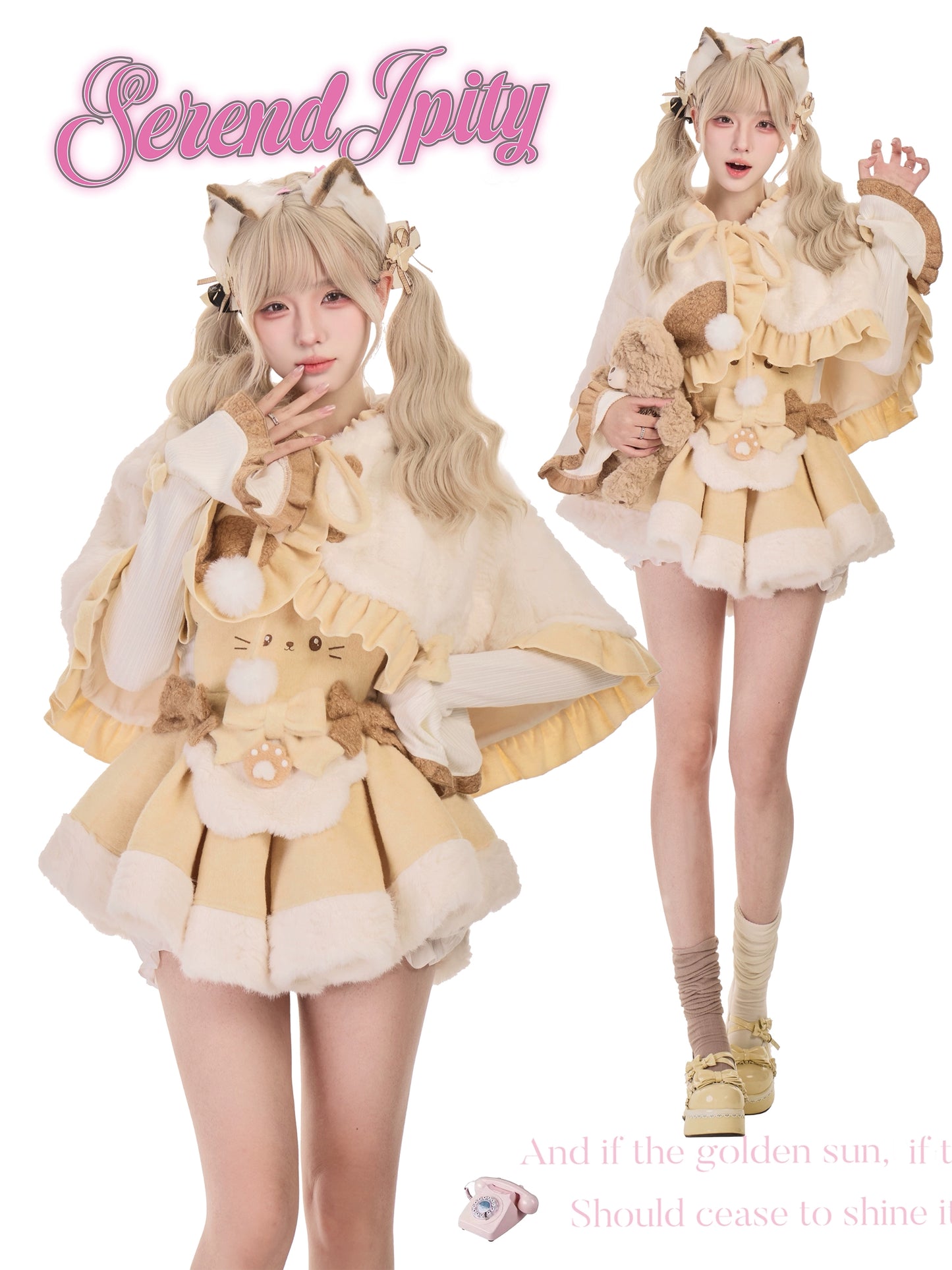 Two people wearing matching outfits with 'Serendipity' branding on a white background.