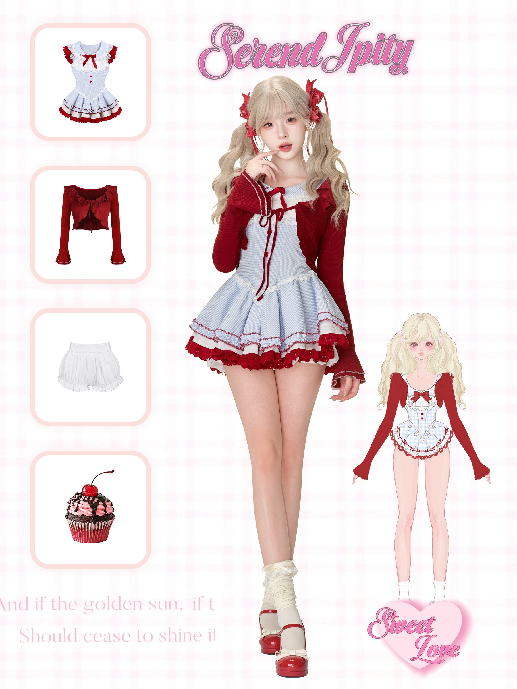 Character in a red and white outfit with accessories