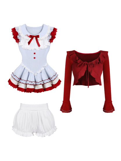 Set of red and white clothing items on a white background