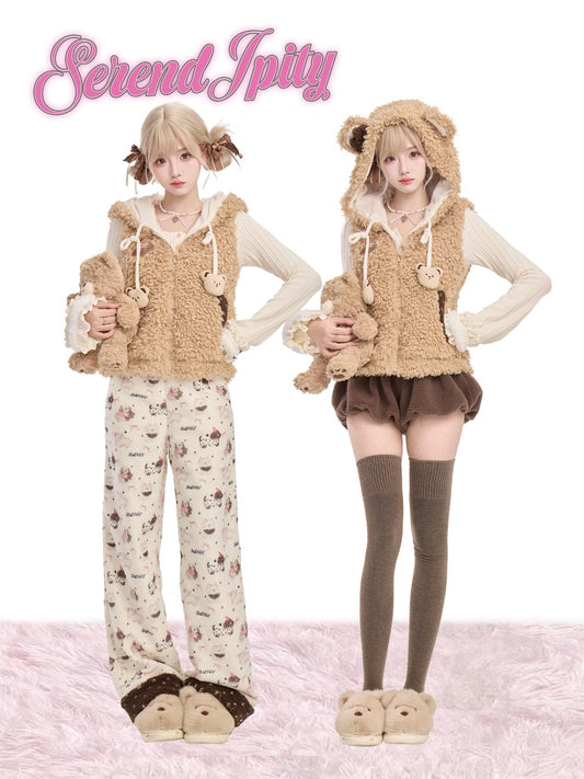 Serendipity Comic Book Teddy Bear Sweater Hoodie Pants Three Piece Set