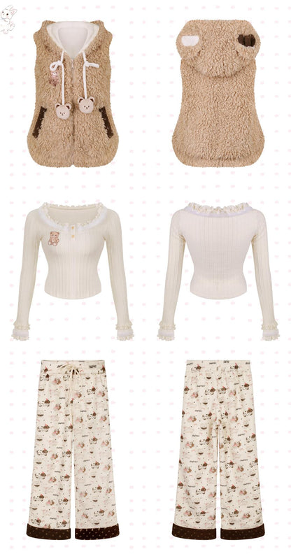 Serendipity Comic Book Teddy Bear Sweater Hoodie Pants Three Piece Set