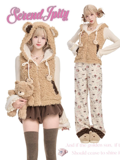 Serendipity Comic Book Teddy Bear Sweater Hoodie Pants Three Piece Set