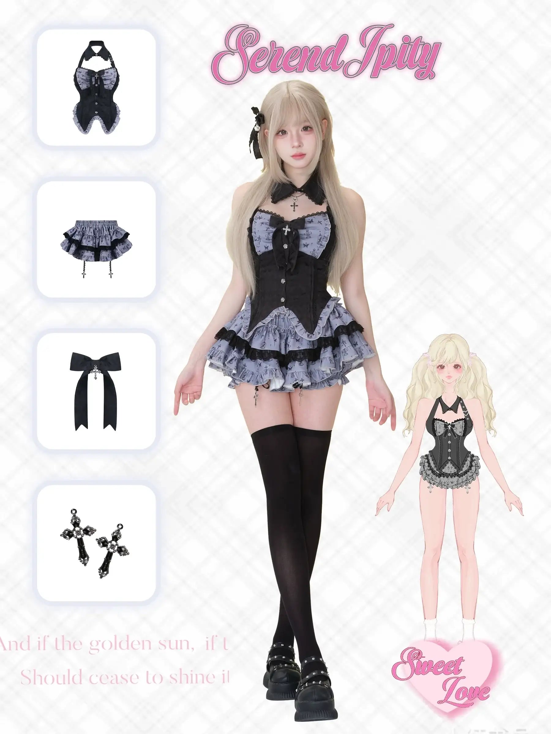 mysterious gothic outfit with halter vest and voluminous skirt