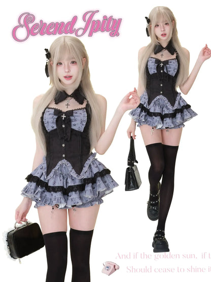 tutu skirt with layered tulle and dangling cross lace accents