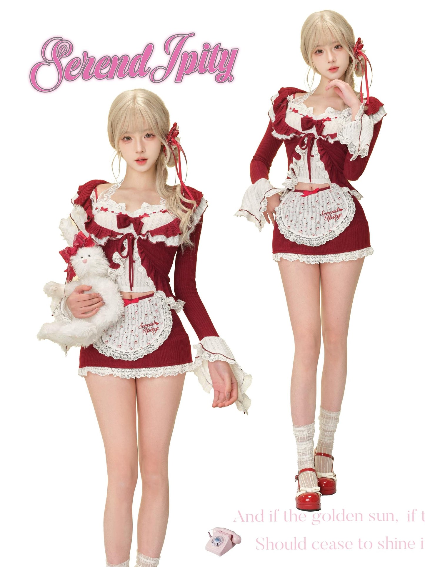 Serendipity Dessert Red Velvet Cami Cardigan Skirt Three Piece Set