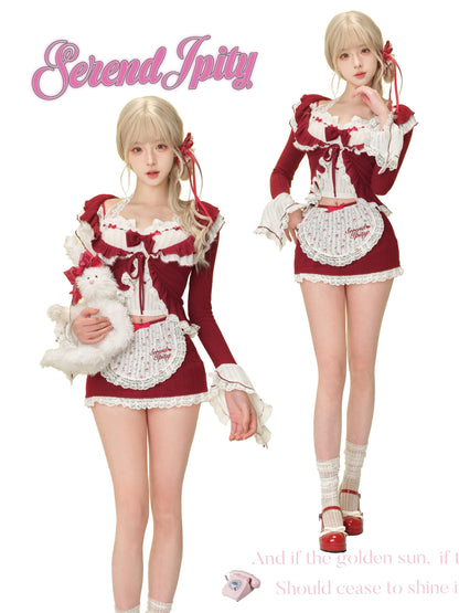 Serendipity Dessert Red Velvet Cami Cardigan Skirt Three Piece Set