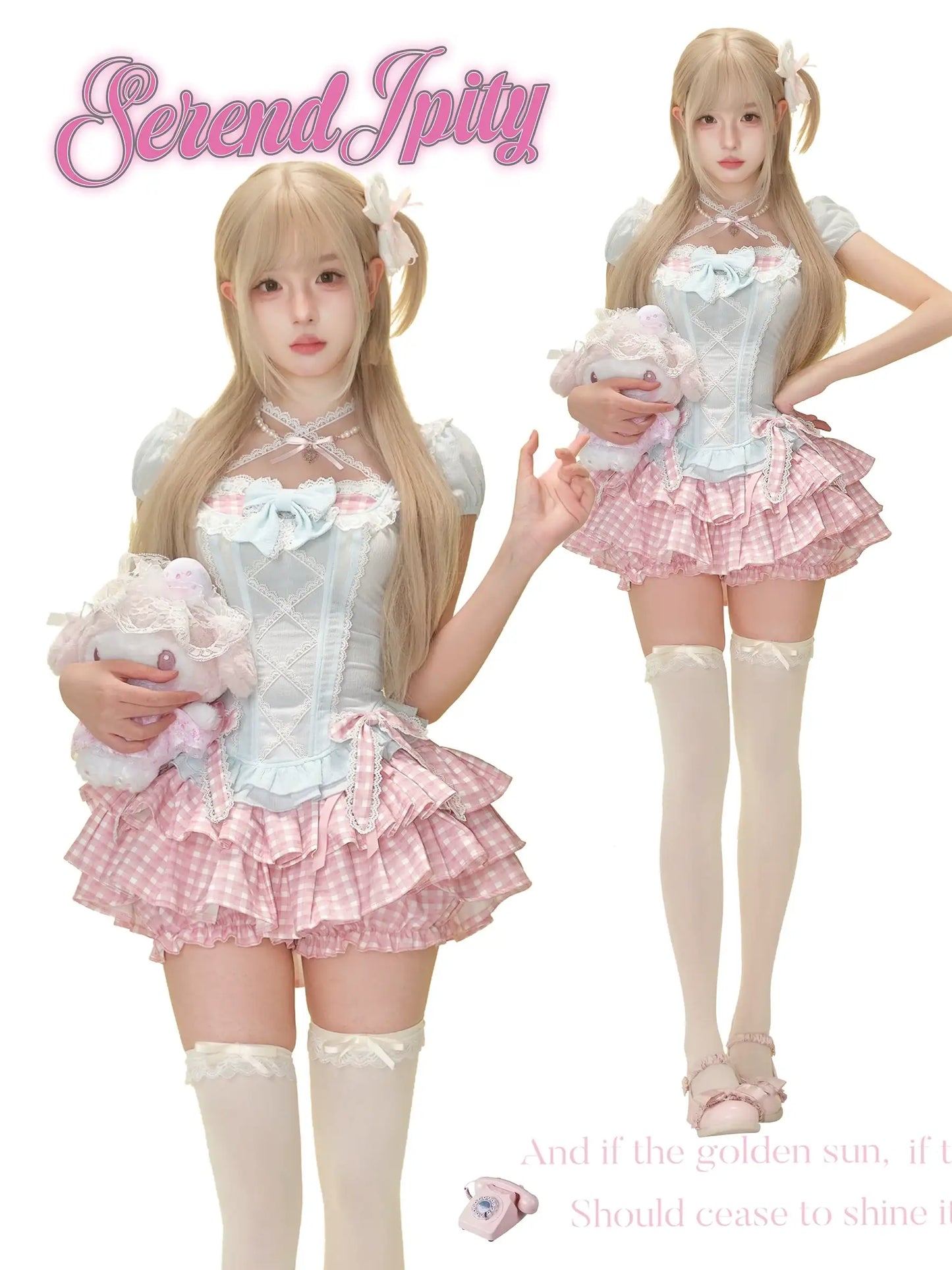 dessertcore two-piece set in pastel mint and pink plaid