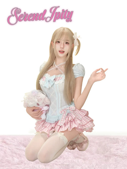 whimsical puff-sleeve top and soft pink bloomers