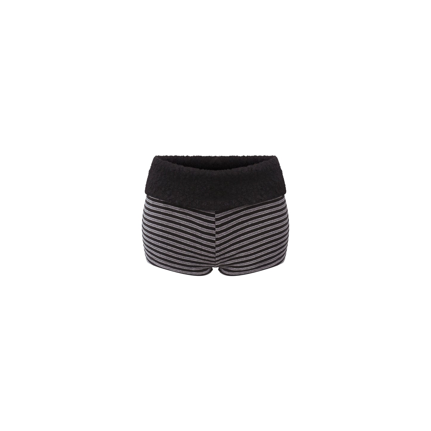 Black and gray striped shorts on a white background