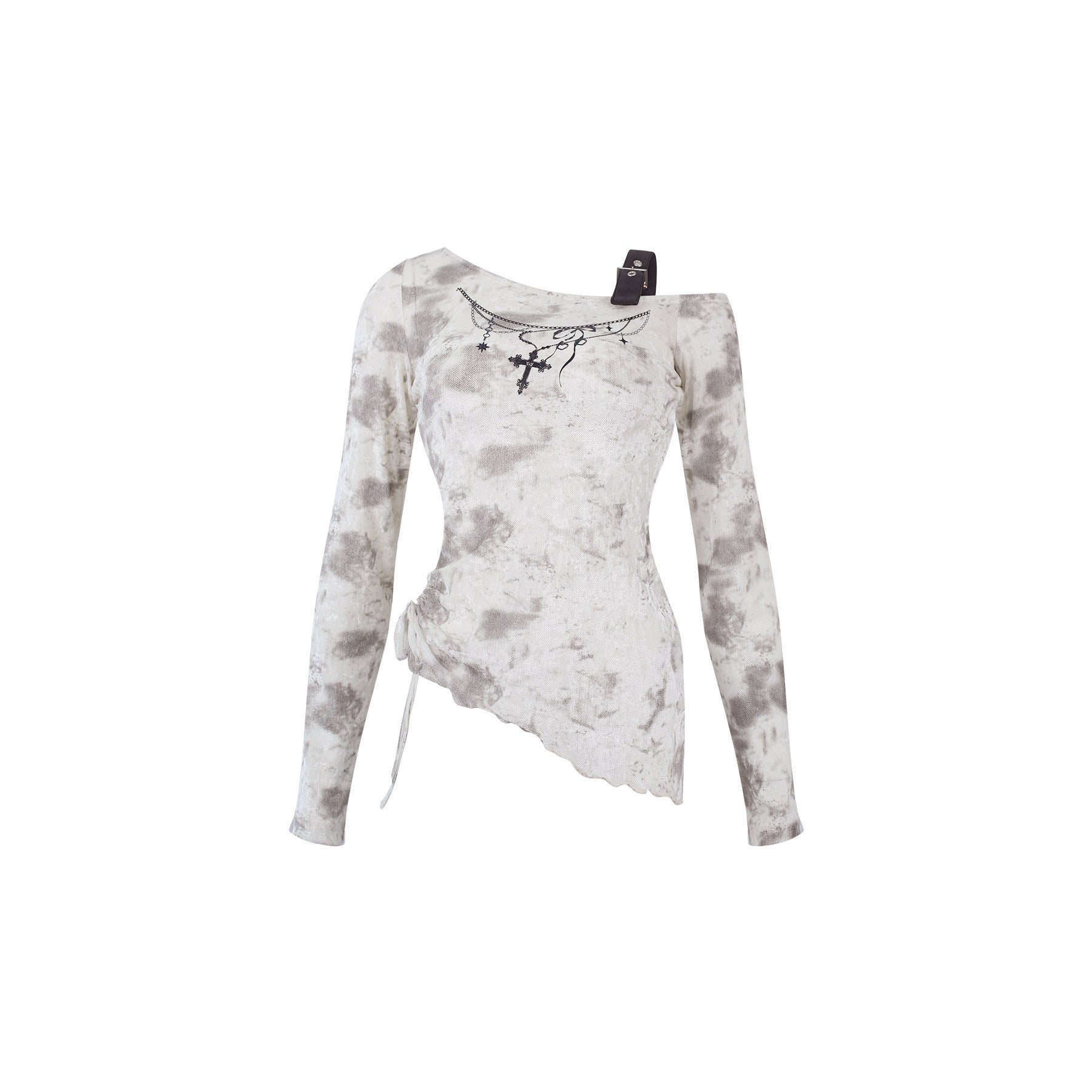 Long-sleeve top with camo pattern on a white background
