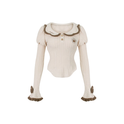 Serendipity Little Bear Bakery Sweater Hoodie Brown Overalls Three Piece Set