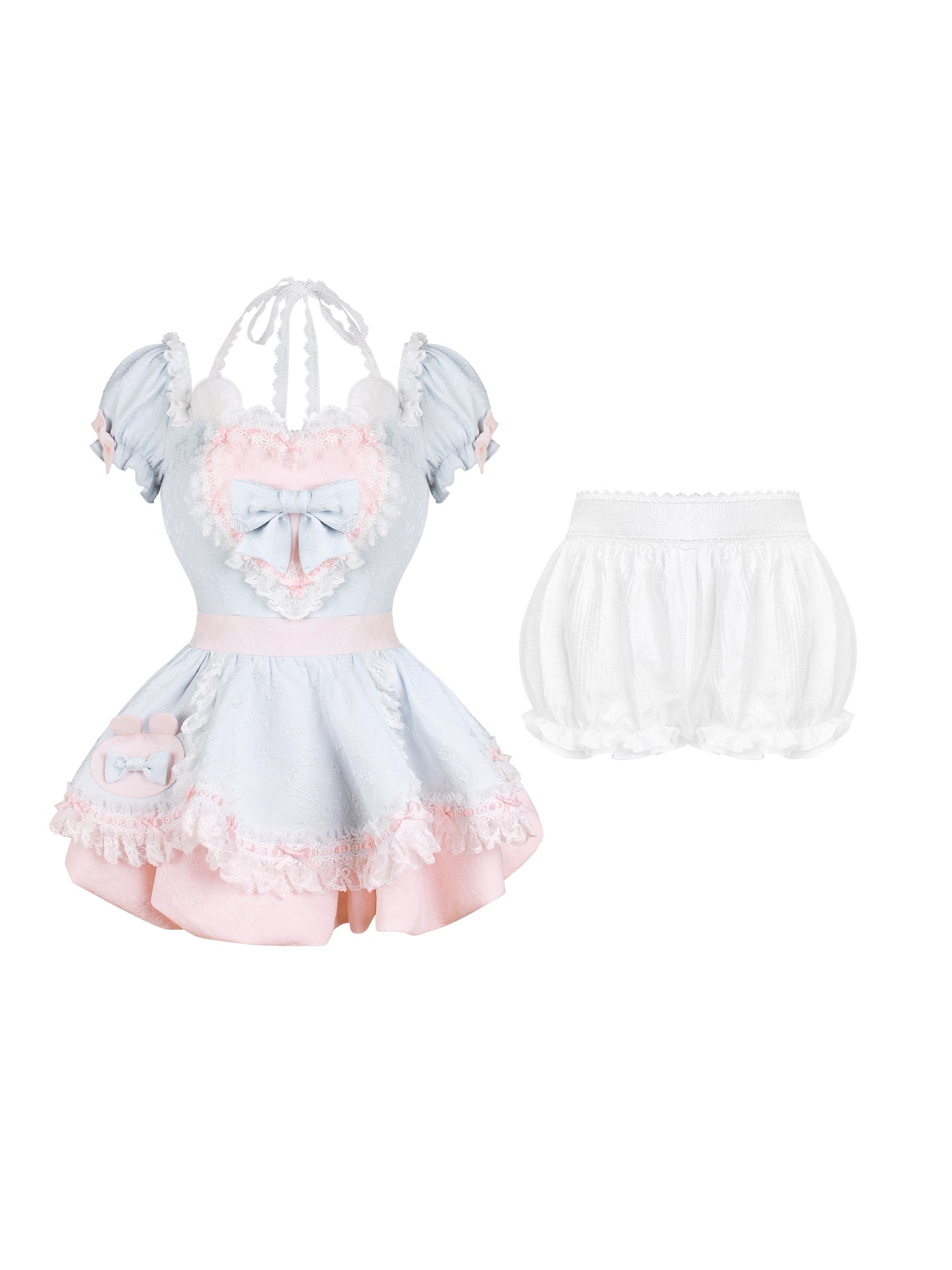 Light blue and pink dress with matching shorts on a white background