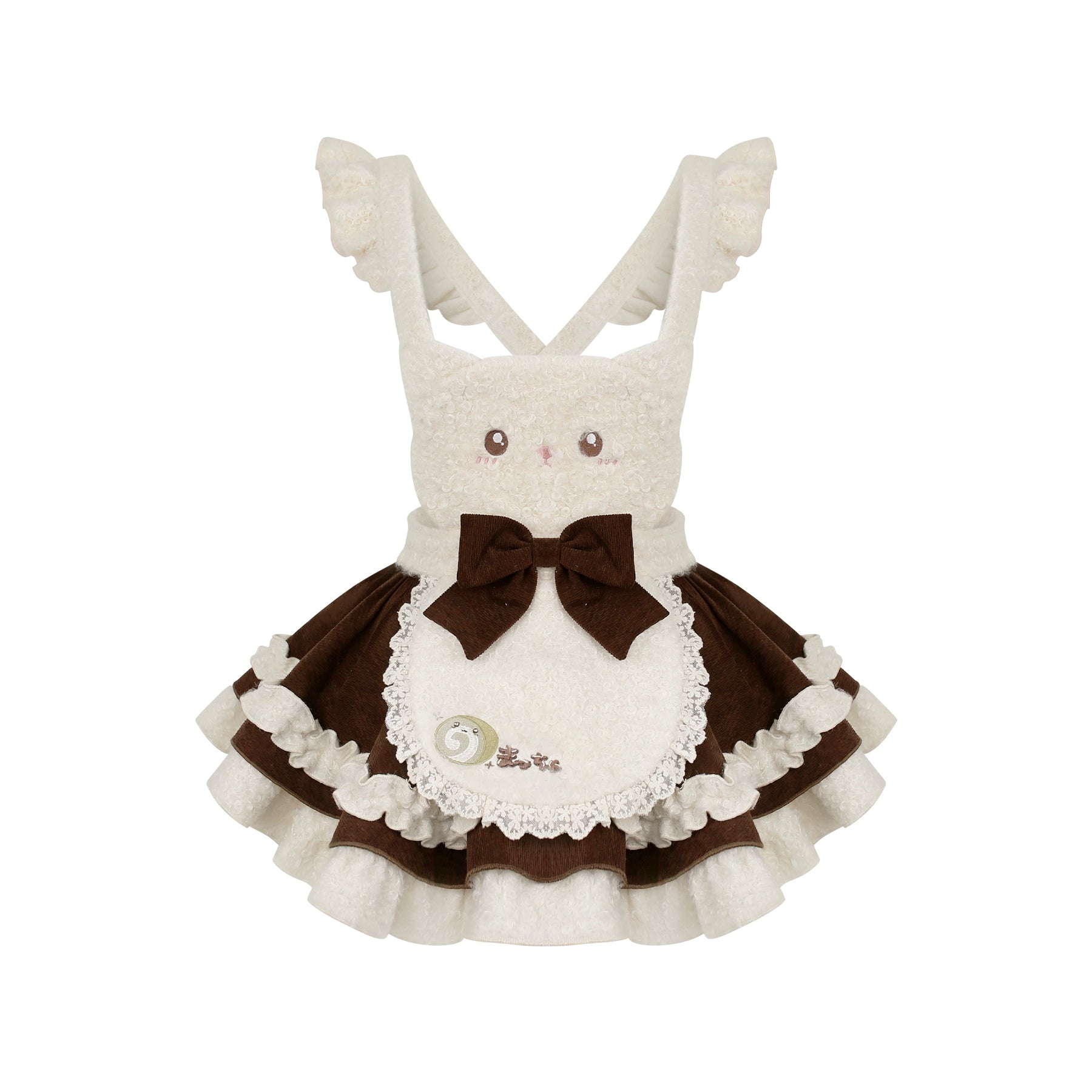 Cute dress with bunny ears and brown bow on a white background