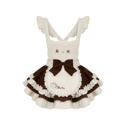 Cute dress with bunny ears and brown bow on a white background