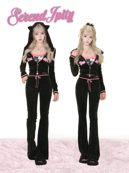 Two models wearing a black and pink outfit with 'Serenity Jpitty' branding on a white background.