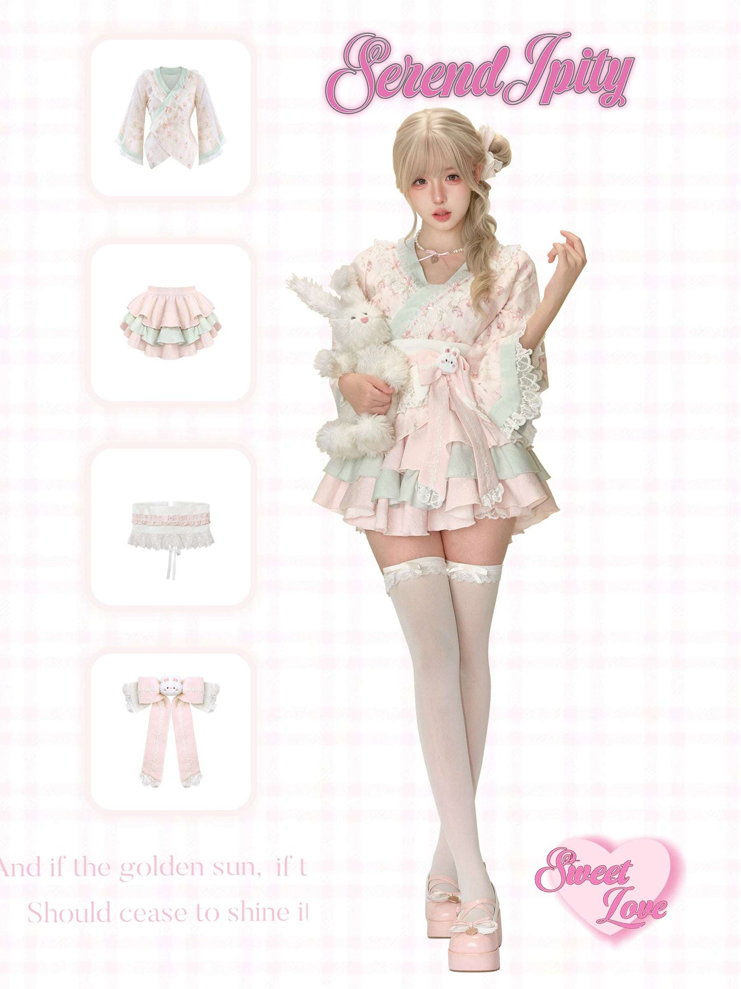 Serendipity Pink Dream Sakura Kimono Top & Skirt Two Piece Set