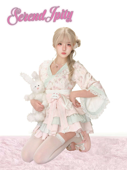 Serendipity Pink Dream Sakura Kimono Top & Skirt Two Piece Set