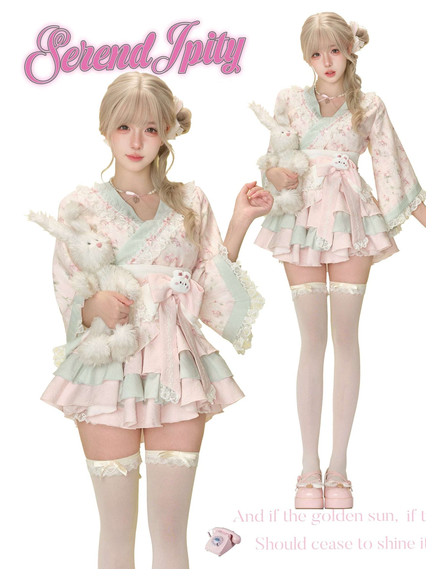 Serendipity Pink Dream Sakura Kimono Top & Skirt Two Piece Set