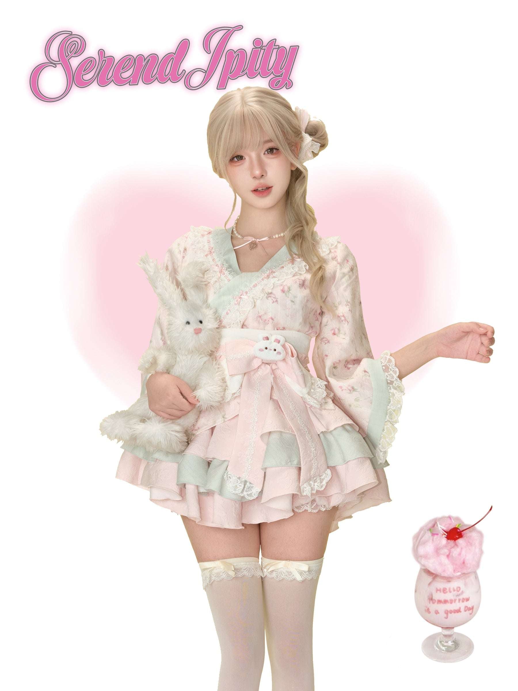 Serendipity Pink Dream Sakura Kimono Top & Skirt Two Piece Set