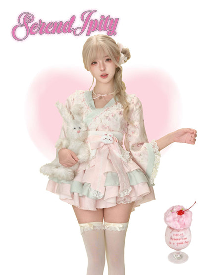 Serendipity Pink Dream Sakura Kimono Top & Skirt Two Piece Set