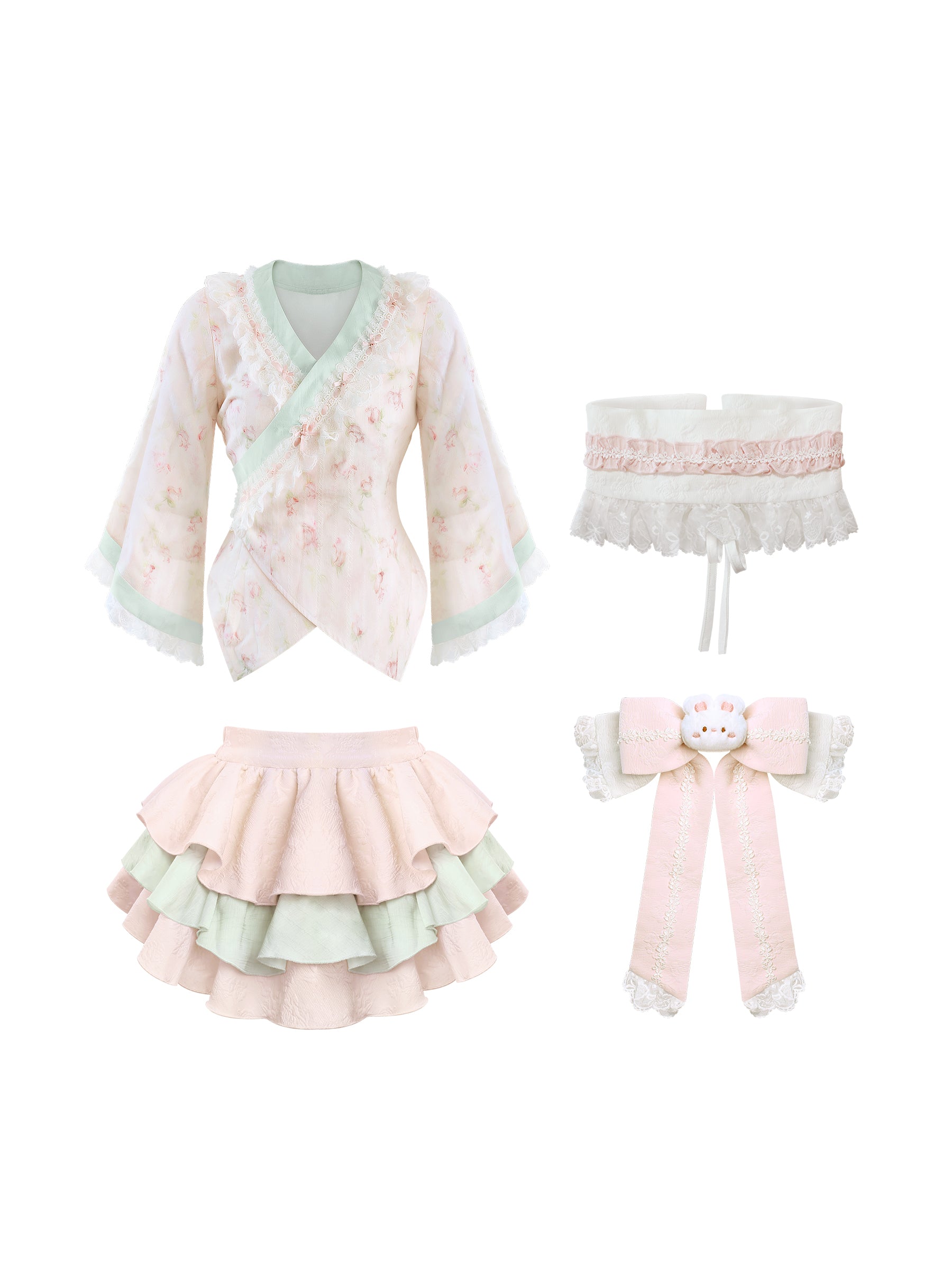 Serendipity Pink Dream Sakura Kimono Top & Skirt Two Piece Set - Sugarplum Store