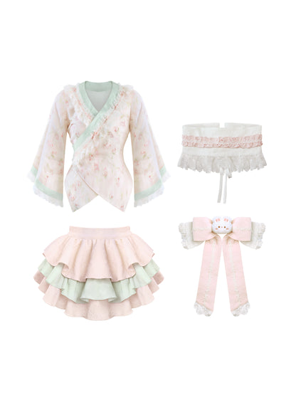 Serendipity Pink Dream Sakura Kimono Top & Skirt Two Piece Set - Sugarplum Store