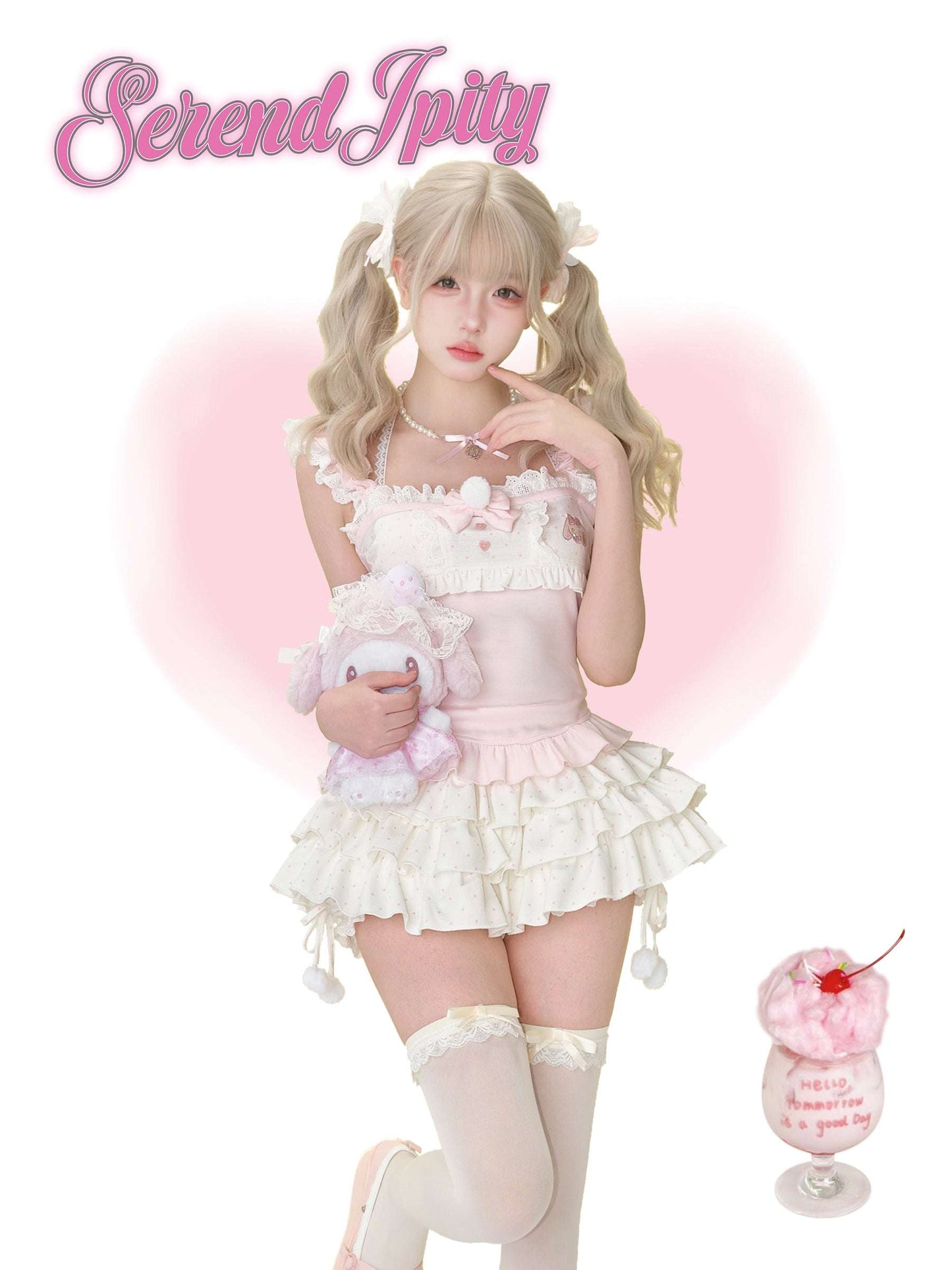 cute pink rabbit top with bloomers skirt in a coquette style