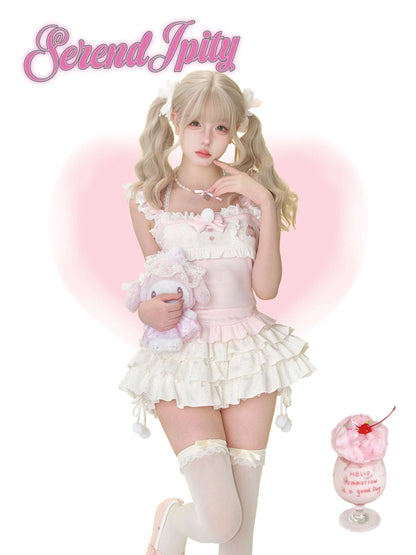 cute pink rabbit top with bloomers skirt in a coquette style