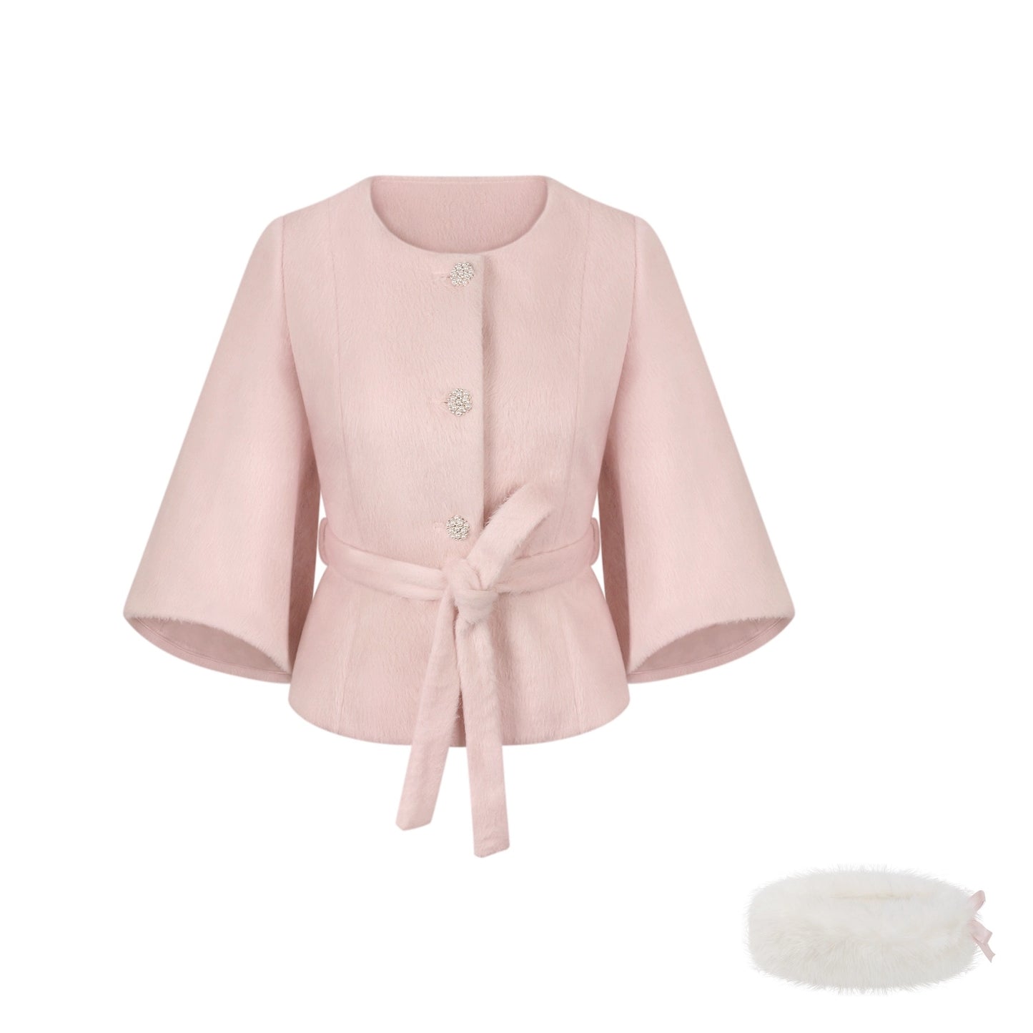 Serendipity Snow Romance Pink Sweater Coat Skirt Three Piece Set
