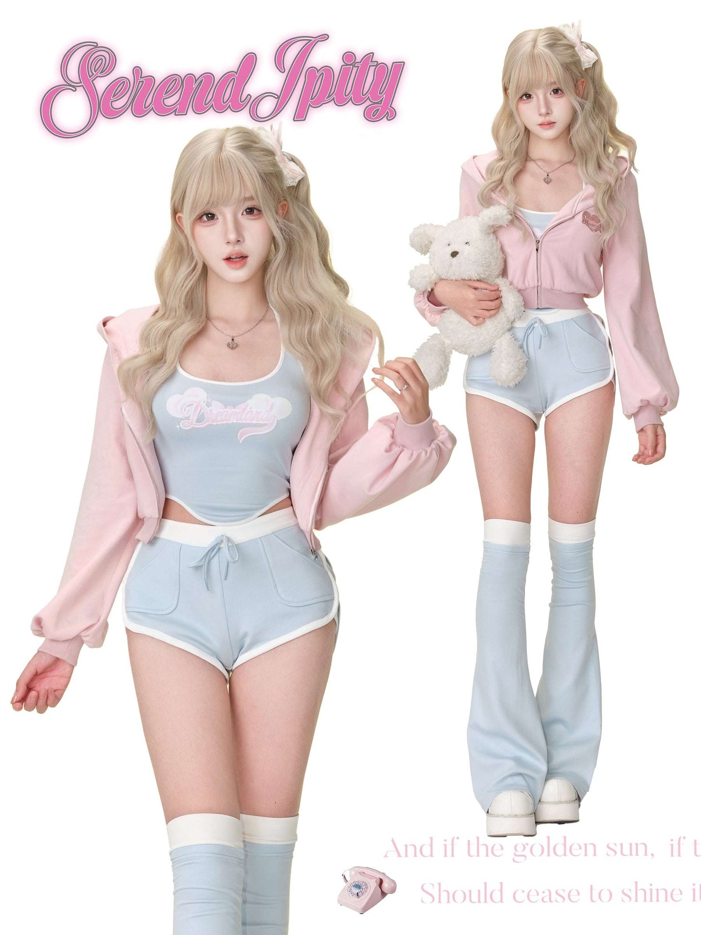 Two people wearing pastel-colored outfits.