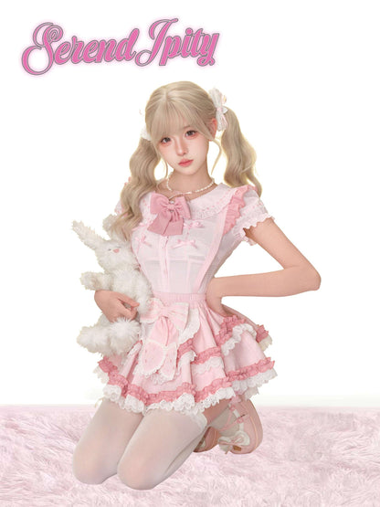 adjustable suspender skirt with big strawberry bow and elastic waist