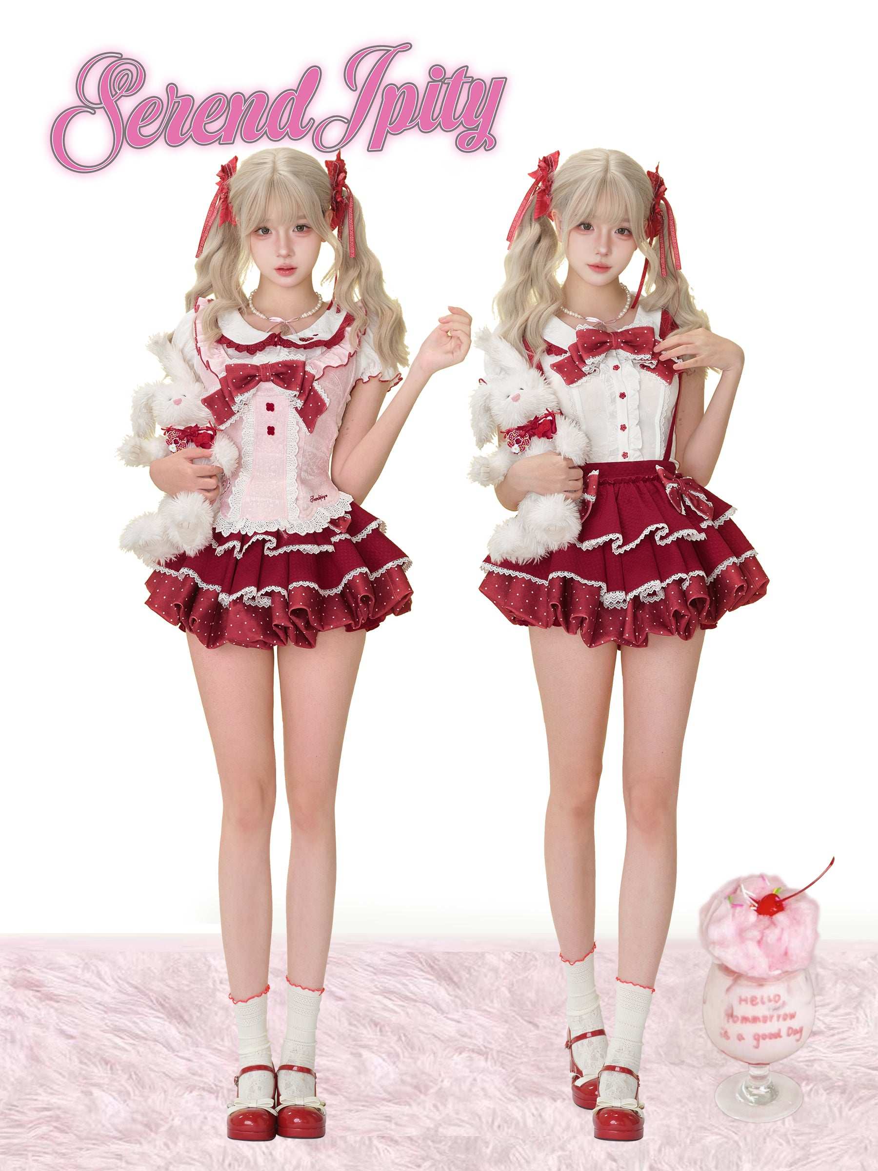 white puff-sleeve shirt with strawberry embroidery and flower buttons