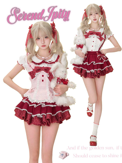 pink vest with cake embroidery and lace rims