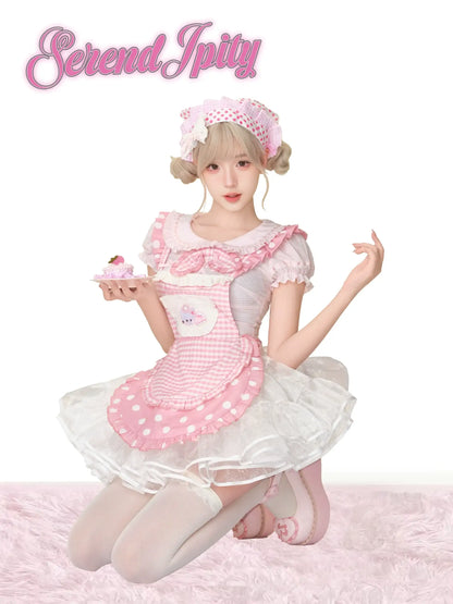soft pink blouse with cute design, complete with apron skirt and petticoat