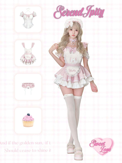 Lolita fashion outfit with matching accessories on a white background.