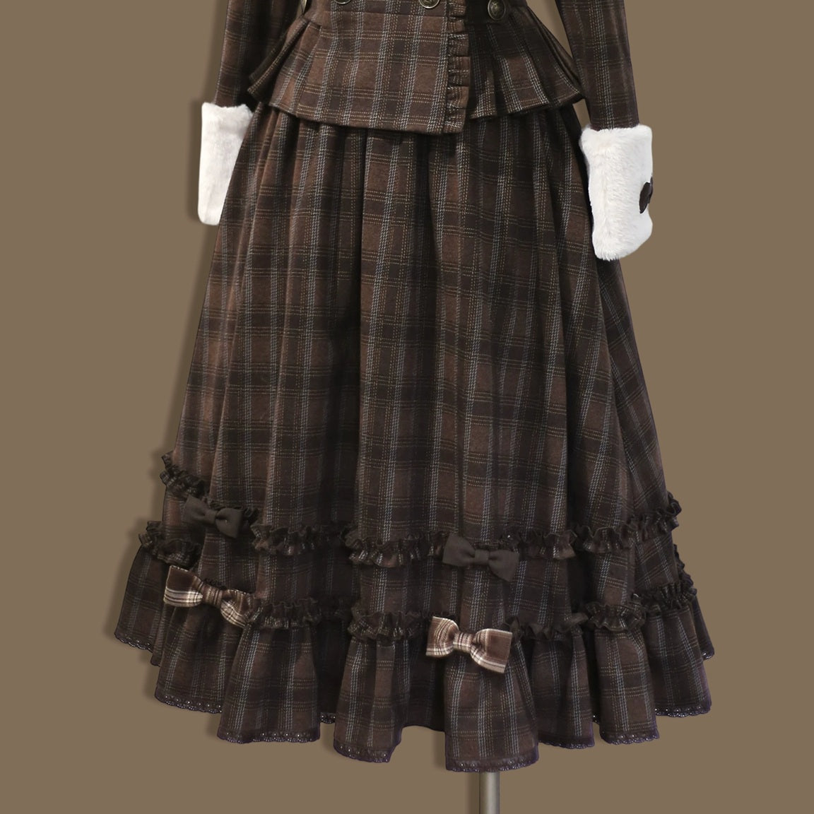 Sweet Dream Chocolate Filled Brown Plaid Jacket Skirt Two Piece Set