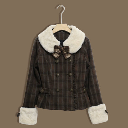 Sweet Dream Chocolate Filled Brown Plaid Jacket Skirt Two Piece Set