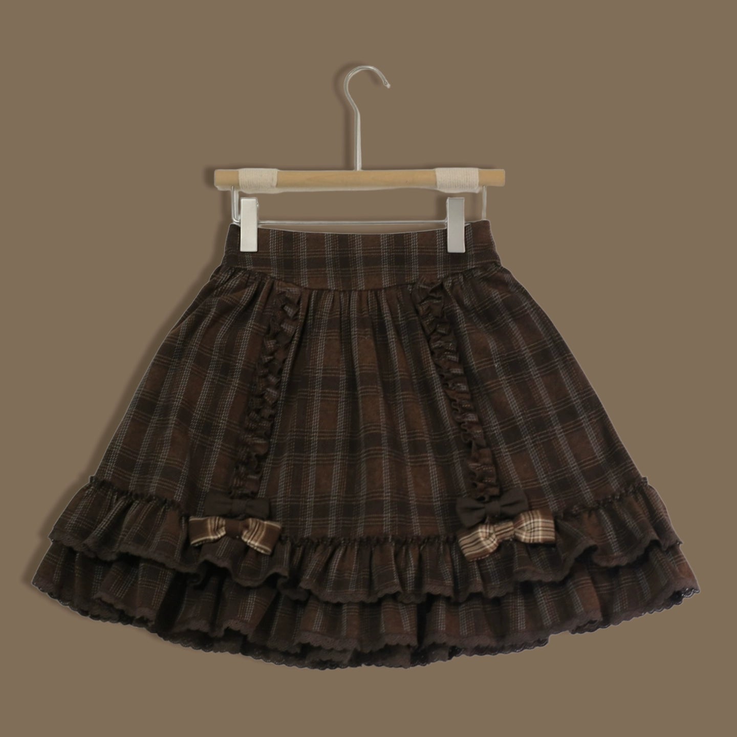 Sweet Dream Chocolate Filled Brown Plaid Jacket Skirt Two Piece Set